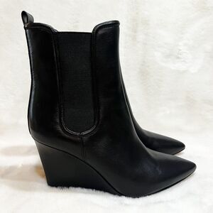 Veronica Beard Iluska Boots Black Smooth Leather Wedge Booties NEW Sz 9.5